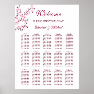 Poster Cerisier Mariage blanc rose Fleur Carte de siège