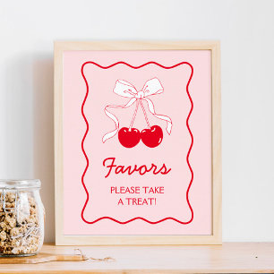 Poster Cerisier rouge Bow Baby shower Favoriser