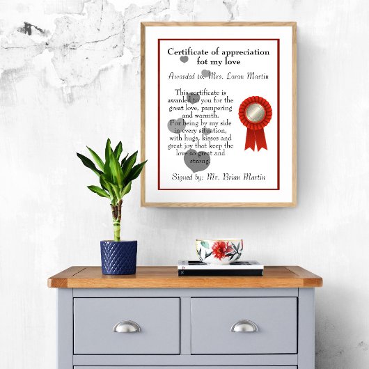 Poster Certificat Anniversaire d'Appréciation pour l'Amou