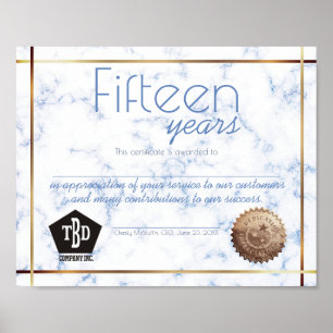 Poster Certificat anniversaire de l'employé du jalon marb