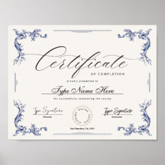 Poster Certificat d'achèvement, diplôme d'appréciation