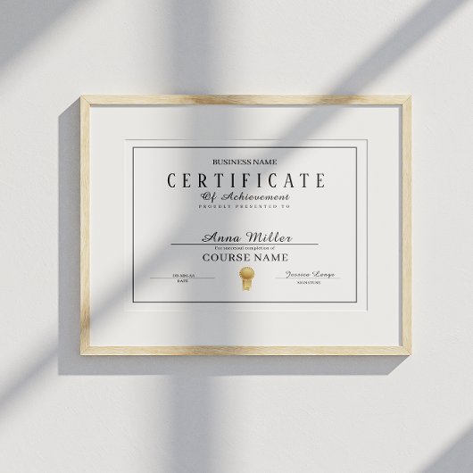 Poster Certificat D'Achèvement Prix Noir Et Blanc