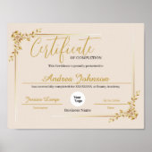 Poster Certificat D'Achèvement Prix Script Golden (Devant)