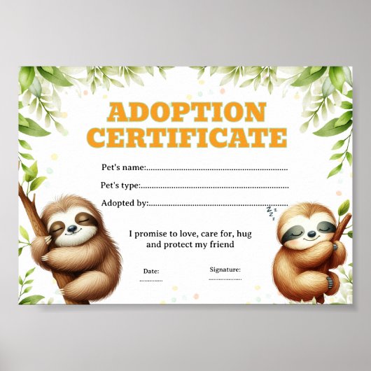 Poster Certificat d'adoption d'animal de compagnie modifi (Devant)