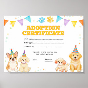Poster Certificat d'adoption d'un animal de compagnie chi
