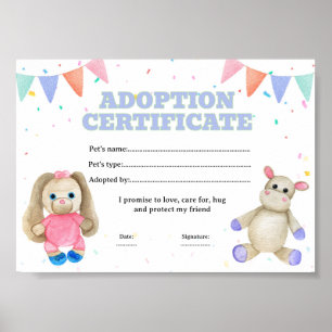 Poster Certificat d'adoption d'un animal de compagnie jou