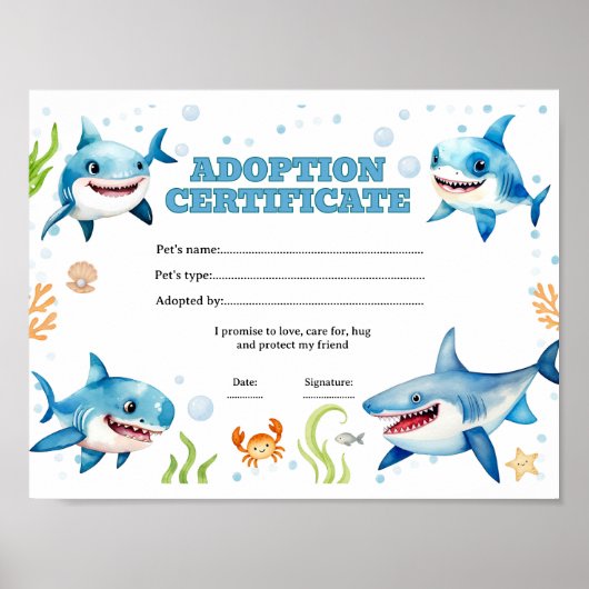 Poster Certificat d'adoption d'un requin de compagnie (Devant)