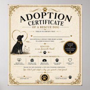 Poster Certificat d'adoption personnalisé de chien de sau
