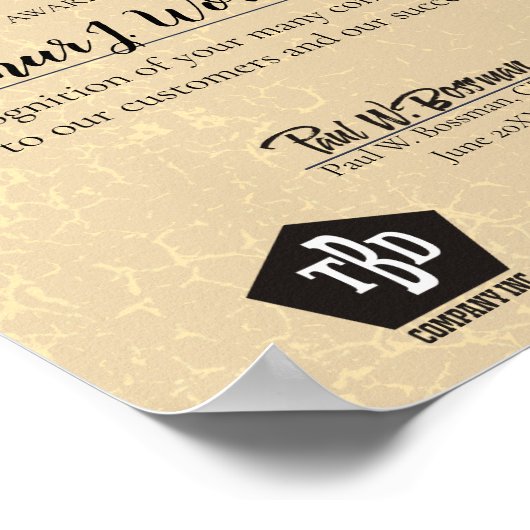 Poster Certificat d'anniversaire de l'employé de pierre â (Coin)