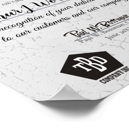 Poster Certificat d'anniversaire de l'employé de pierre â (Coin)