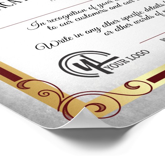 Poster Certificat d'appréciation du bénévole (Coin)