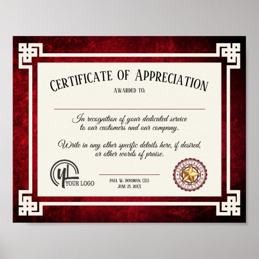 Poster Certificat d'appréciation du bénévole (Devant)