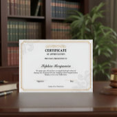 Poster Certificat d'appréciation élégant Or Classique D