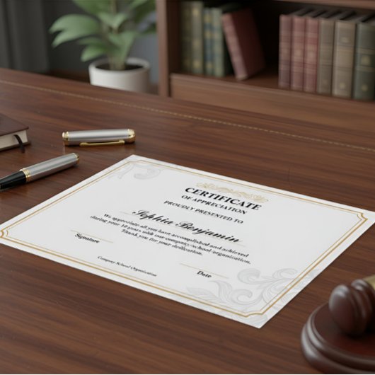 Poster Certificat d'appréciation élégant Or Classique D