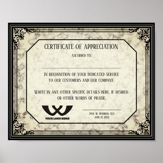 Poster Certificat d'appréciation prix du personnel employ (Devant)