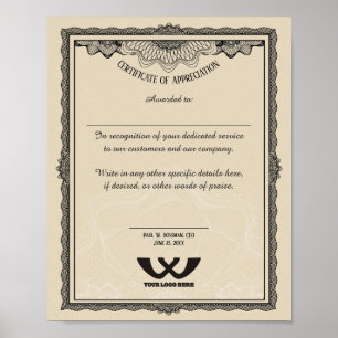 Poster Certificat d'appréciation prix du personnel employ