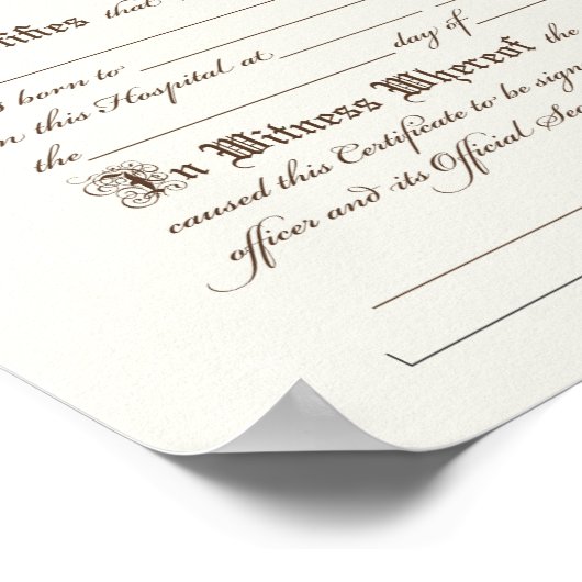 Poster Certificat d'art de naissance Imprimer (Coin)