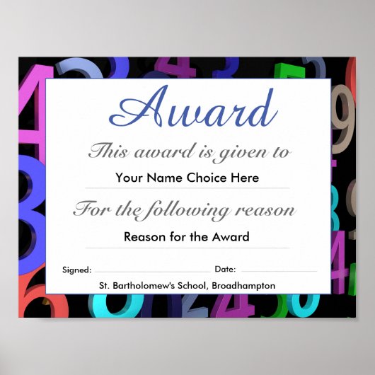 Poster Certificat d'attribution scolaire pour enfant (Devant)