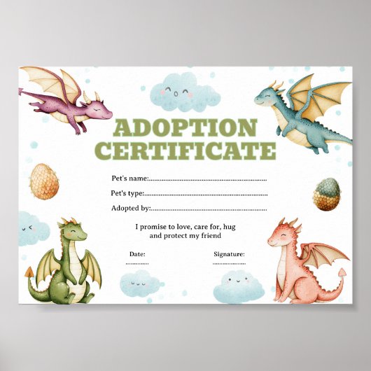Poster Certificat de adoption d'animal de compagnie modif (Devant)