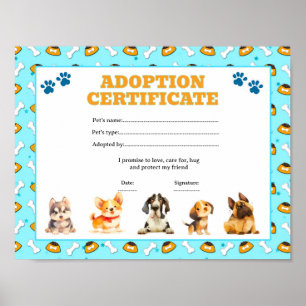 Poster Certificat de adoption de chien modifiable