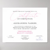 Poster Certificat de beauté simple rose blanc professionn (Devant)