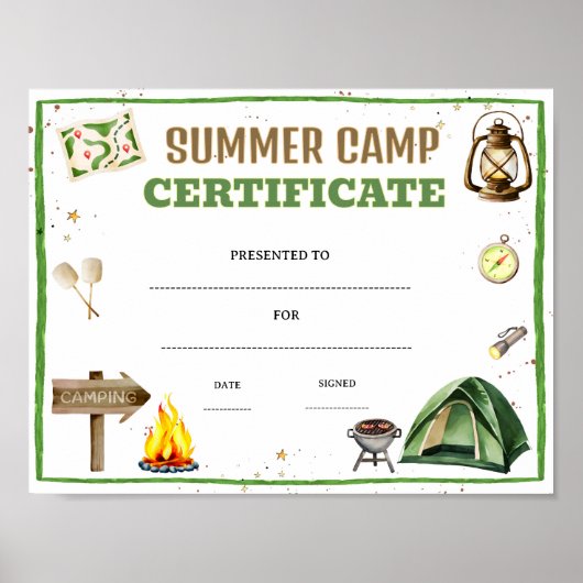 Poster certificat de camp d'été modifiable (Devant)