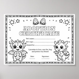 Poster Certificat de coloriage d'adoption d'animal de com