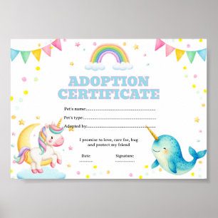 Poster Certificat de coloriage d'adoption d'animal de com