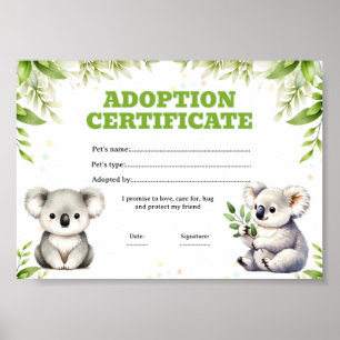 Poster Certificat de coloriage d'adoption d'un animal de