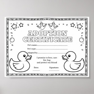Poster Certificat de coloriage d'adoption d'un animal de