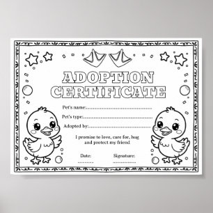 Poster Certificat de coloriage d'adoption d'un canard