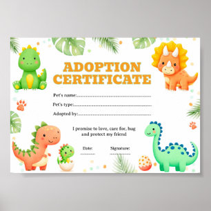 Poster Certificat de coloriage d'adoption d'un dinosaure