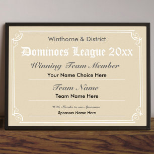 Poster Certificat de compétition Dominos