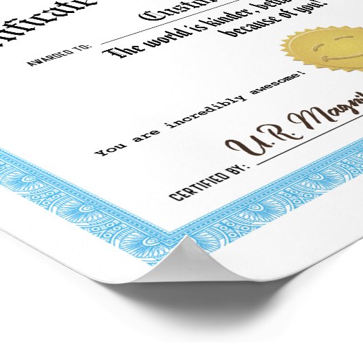 Poster Certificat de conscience, Prix de gentillesse (Coin)