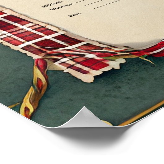 POSTER CERTIFICAT DE GESTION TARTAN ROSES ROUGE VERT (Coin)