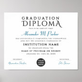 Poster Certificat de logo simple et élégant bleu blanc (Devant)