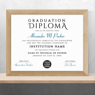 Poster Certificat de logo simple et élégant bleu blanc