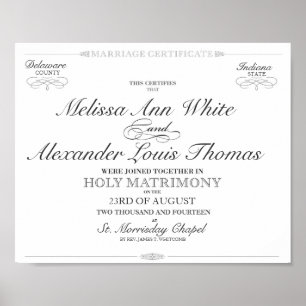 Poster Certificat de mariage