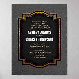 Poster Certificat de Mariage alternatif Gold Grey noir
