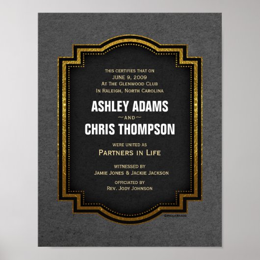 Poster Certificat de Mariage alternatif Gold Grey noir (Devant)
