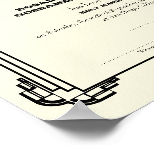 Poster Certificat de mariage Black Deco frame keepsaké éc (Coin)