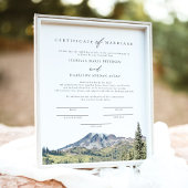 Poster Certificat de mariage d'aquarelle MOUNT RAINIER