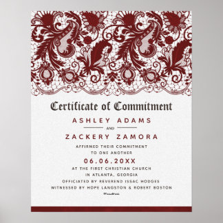 Poster Certificat de Mariage de dentelle de cérémonie d'e