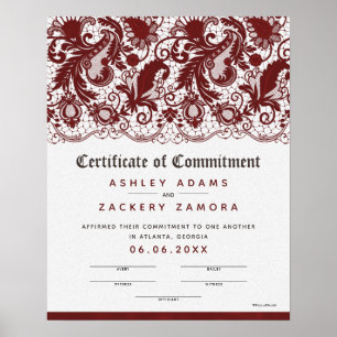 Poster Certificat de Mariage de dentelle de cérémonie d'e
