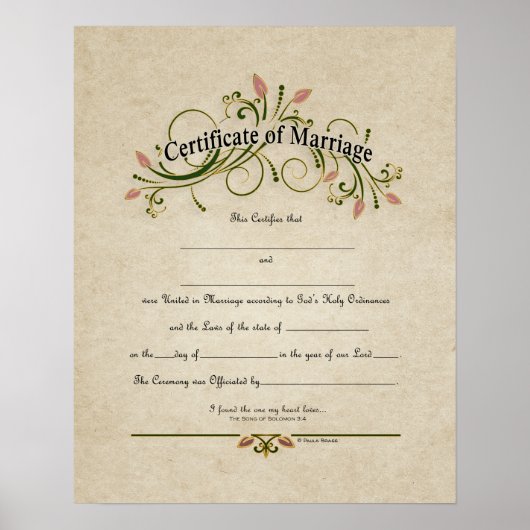 Poster Certificat de Mariage de mariage (Devant)