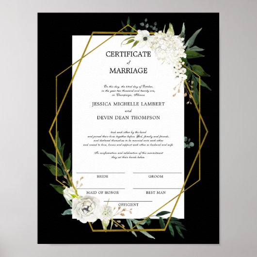 Poster Certificat de mariage de Mariage Floral Blanc (Devant)