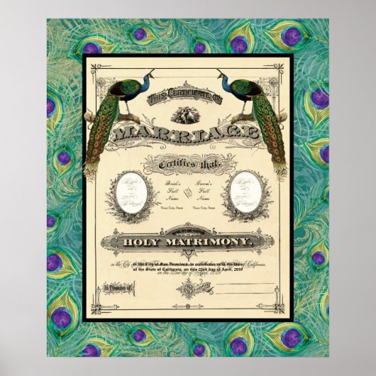 Poster Certificat de Mariage de Mariage Vintage Design Mo (Devant)
