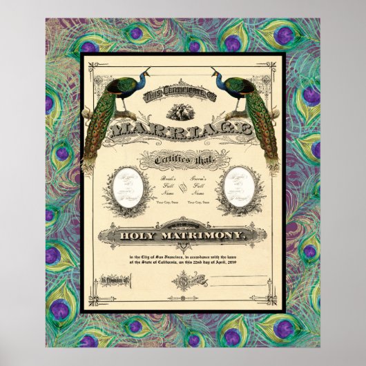 Poster Certificat de Mariage de Mariage Vintage Design Mo (Devant)
