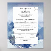 Poster Certificat de mariage de pin bleu rustique (Devant)