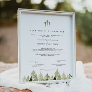 Poster Certificat de mariage de pin rustique JENNA